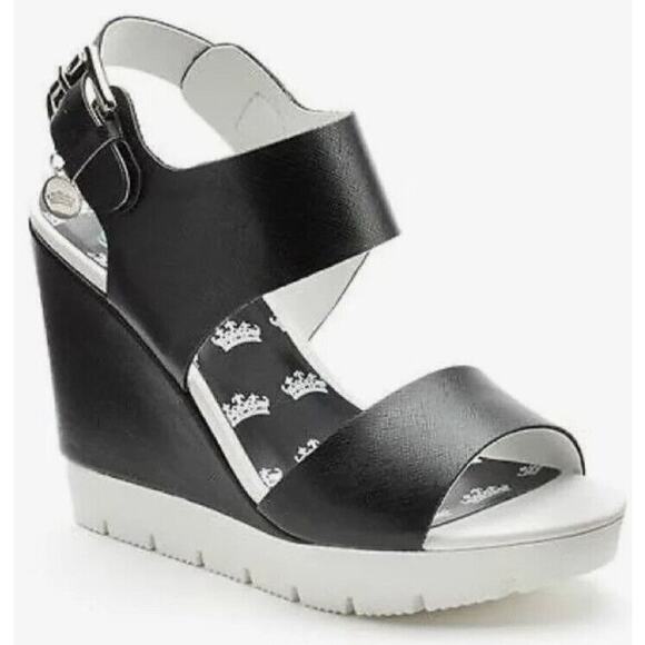 Juicy Couture Black Wedge Sandals Sz 10 Y2K Platform Vintage 2000s retro chunky - Picture 1 of 14